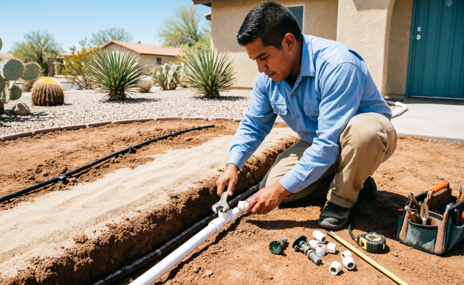 Unico Irrigation team installing sprinkler system